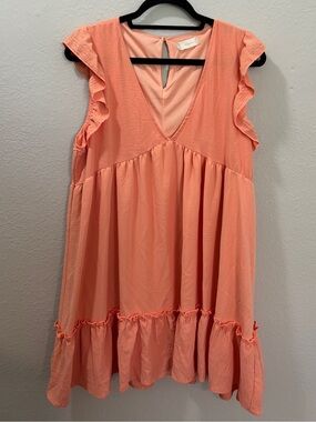 Altar’d State Peach Ruffle Sleeve Babydoll Mini Dress Size XL